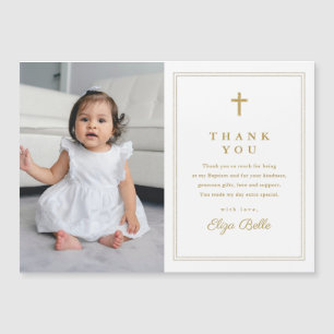 Croix d'or classique photo Baptême Merci