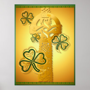 Croix d'or et affiche de shamrocks