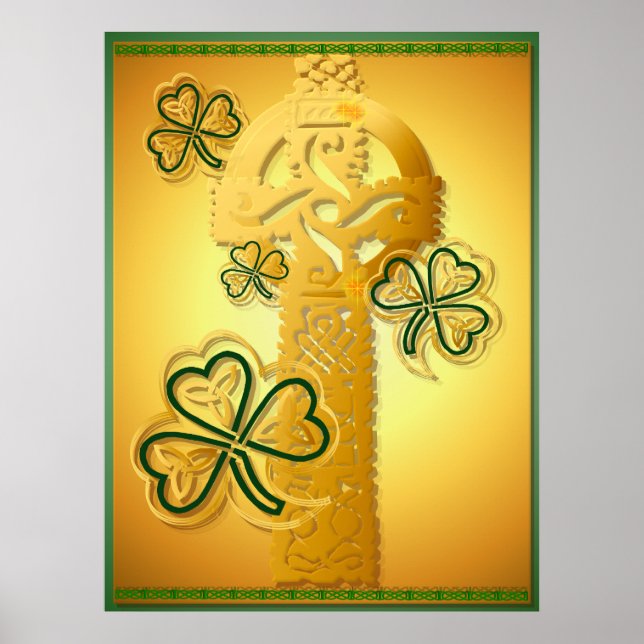 Croix d'or et affiche Shamrock (Devant)
