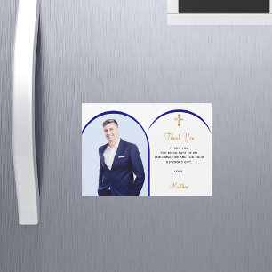 Croix du garçon photo bleu Carte de remerciements