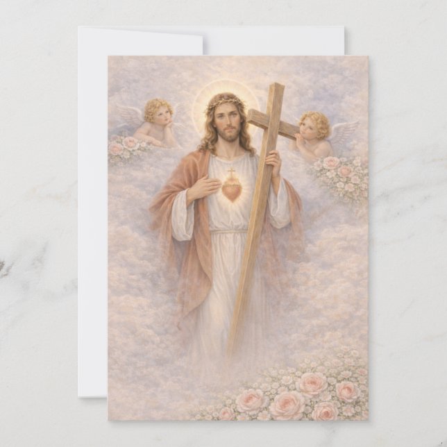 Croix du Sacré-Cœur de Jésus Fleurs Anges (Devant)