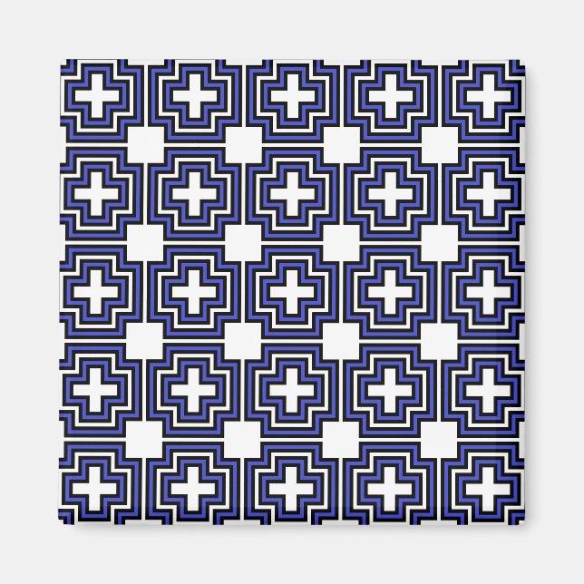 Croix et bleu Carré - Aimant (Devant)