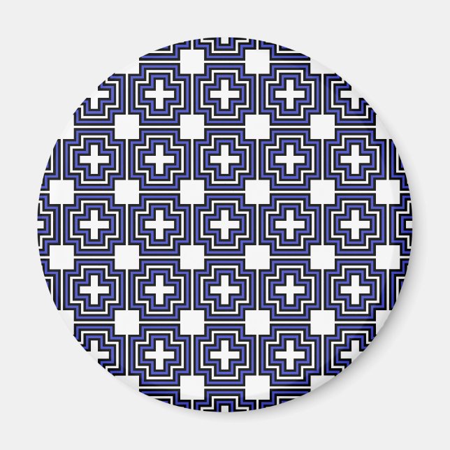 Croix et Carré bleu - Aimant (rond) (Devant)