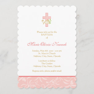Croix et colombe Invitation au baptême de la fill