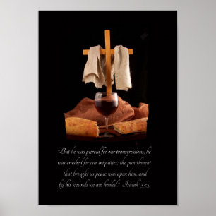 Croix et communion Isaïe 53:5 Écriture Poster