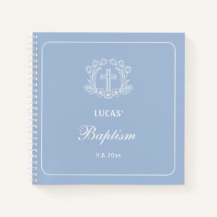 Croix florale simple sur Baptême Bleu Livre d'invi