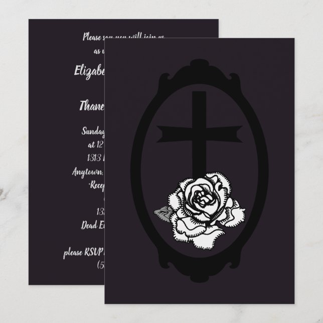 Croix gothique et Rose Cameo Mariage Invitations (Devant / Derrière)