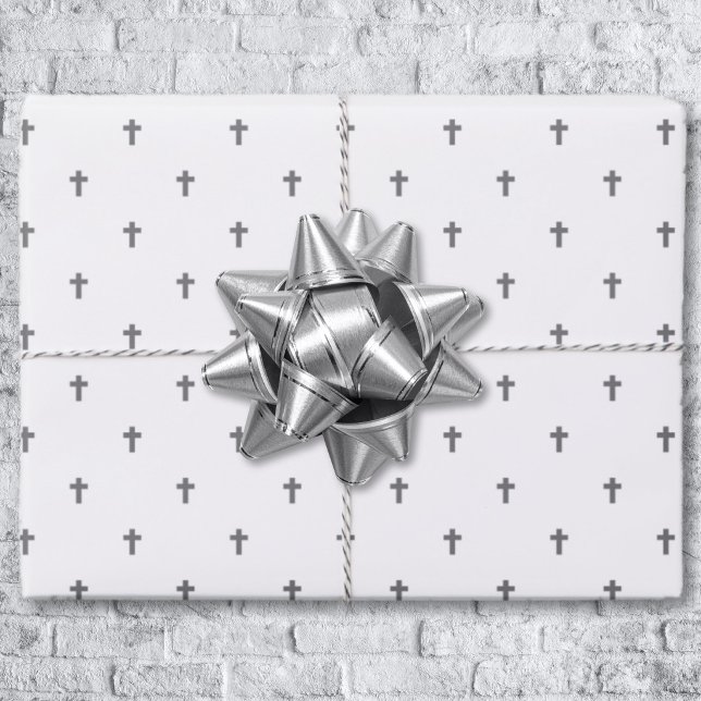 Croix - Grises sur feuilles de papier cadeau blanc (Crosses - Gray on White Wrapping Paper Sheets)