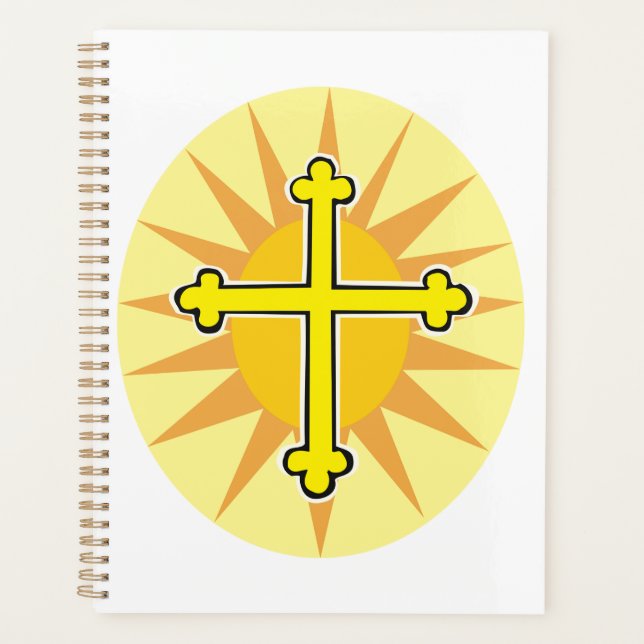 Croix jaune botonée Soleil levant Foi chrétienne (Devant)