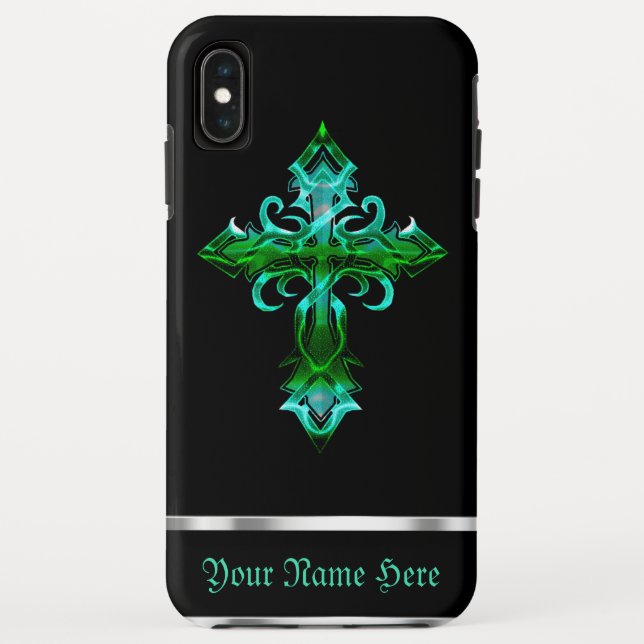 Croix médiévale noire verte iPhone XS Max Coque (Dos)