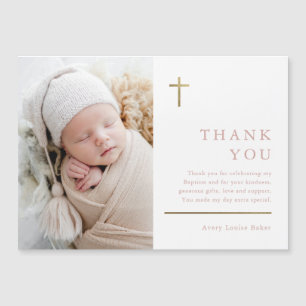 Croix minimaliste d'or moderne photo Baptême Merci