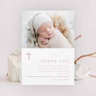 Croix minimaliste d'or moderne photo Baptême Merci