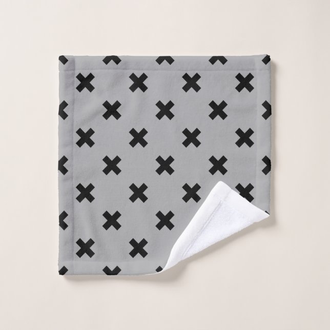 Croix noire coutures sur gris (Gant de toilette)