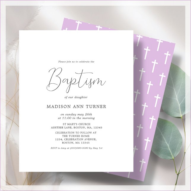 Croix pourpre | Invitation budgétaire du baptême (Créateur téléchargé)