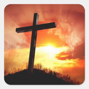 Croix religieuse au coucher du soleil Stickers Pâq