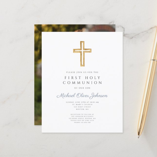 Croix religieuse de budget garçon première communi (Devant/Arrière en situation)