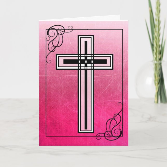 Croix religieuse de Pâques rose et carte de devis (Devant)