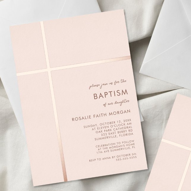 Croix Rose moderne Baptême Christening Invitation (Créateur téléchargé)