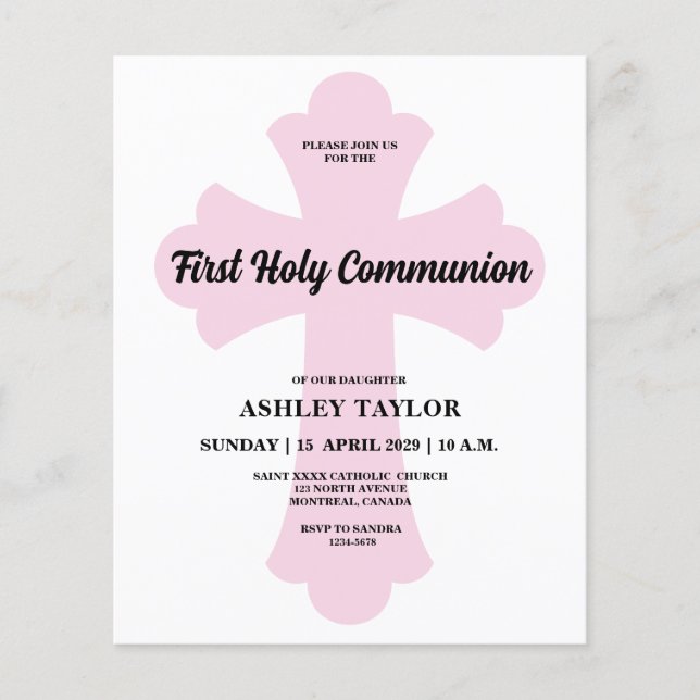 Croix rose pâle Première communion sainte Invitati (Devant)