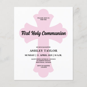 Croix rose pâle Première communion sainte Invitati