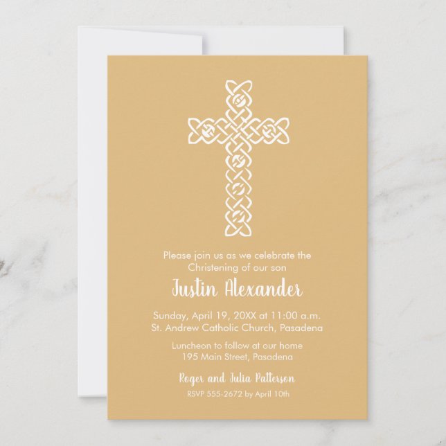 Croix sur le Baptême d'or, Christening Invitations (Devant)