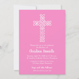 Croix sur les invitations religieuses roses Taffy