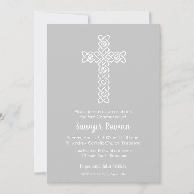 Croix sur Platinum First Communion Invitations (Devant)