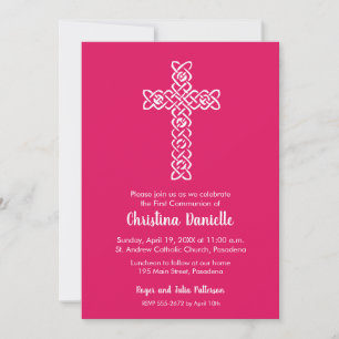 Croix sur Ruby Pink Baptism, Christening Invitatio