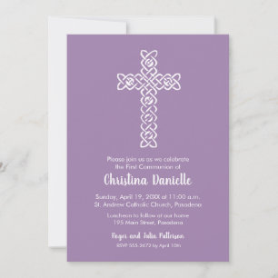 Croix sur Vintage Lavender First Communion Invitat