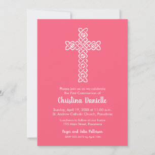 Croix sur Watermelon Pink First Communion Invitati