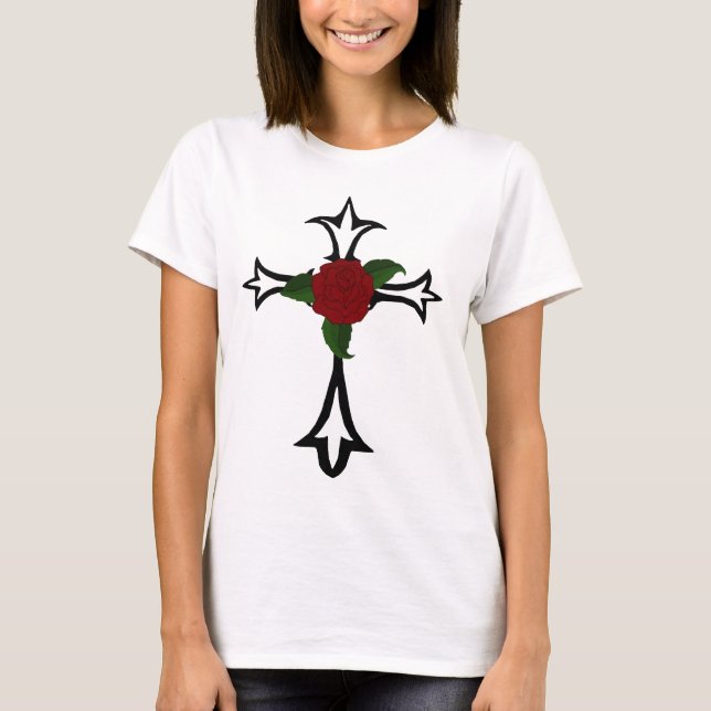 Croix Tribale Avec T-shirt Rose Rouge (Devant)