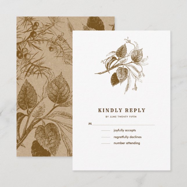 Croquis botanique Cartes RSVP de mariage papier Kr (Devant / Derrière)