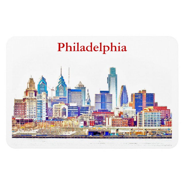 Croquis couleur Philly Skyline Premium Magnet (Horizontal)