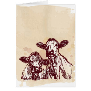 Croquis d'aspiration de main de deux vaches et cru
