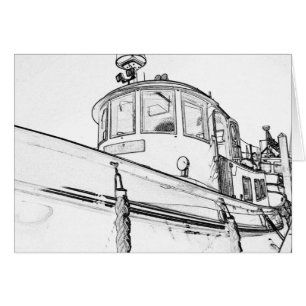 Croquis de carte vintage de bateau de traction