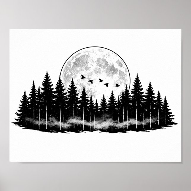 Croquis de forêt noir et blanc, décoration intérie (Devant)