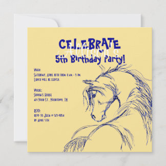 Croquis de tête de cheval bleu et jaune Invitation