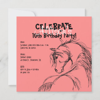 Croquis de tête de cheval rose et noir Invitation 