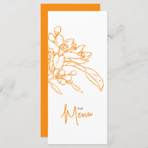 Croquis en fleurs orange menu mariage blanc orange