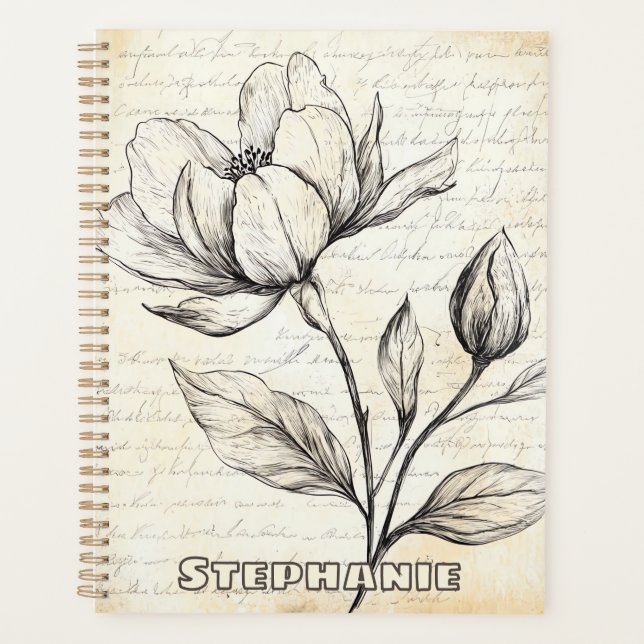 Croquis floral rustique avec calligraphie - âge (4 (Devant)