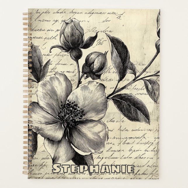 Croquis floral rustique avec calligraphie - âge (8 (Devant)