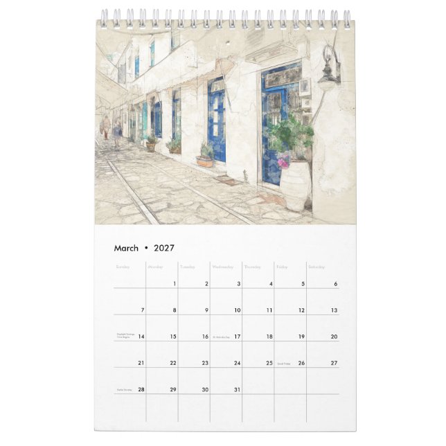 Croquis grecs 2026 Calendrier mural - Dessin à la  (Mar 2027)