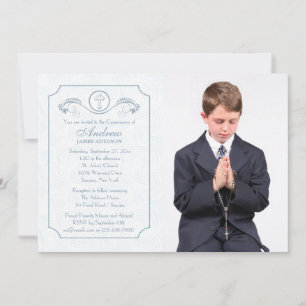 Cross Focus Blue Photo Invitation religieuse