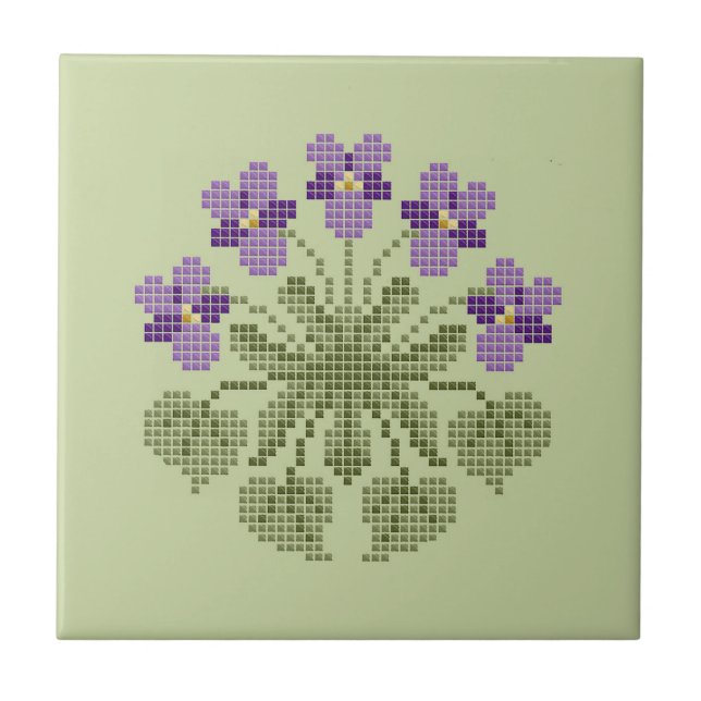 "Cross Stitch" Violets Carreaux céramiques (Devant)
