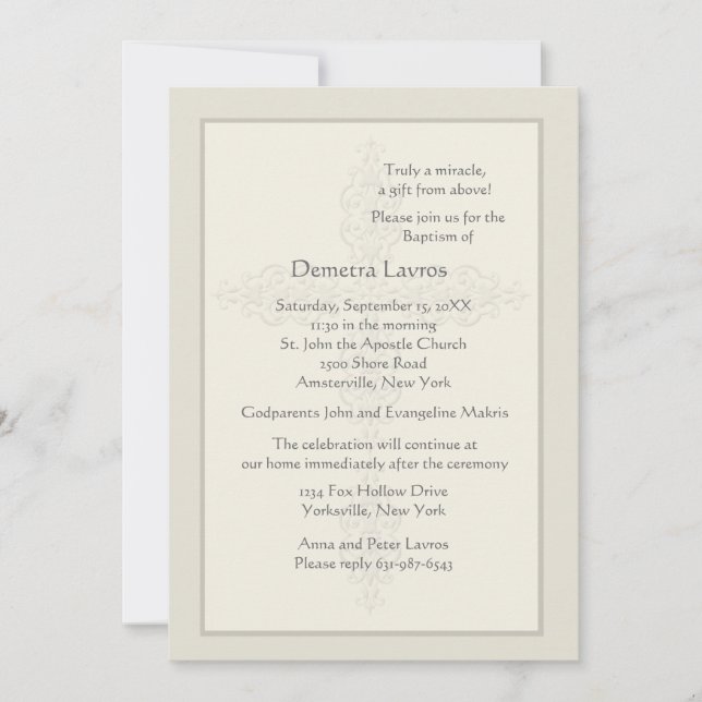Cross Watermark Ecru Invitation religieuse (Devant)