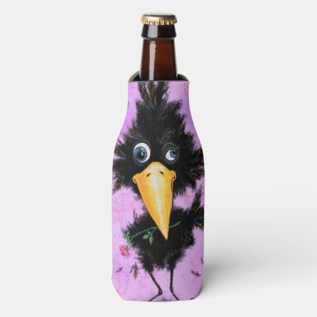 Crow avec Rose Bottle Glacière amusant (Bottle Devant)