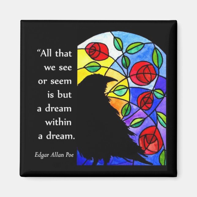 Crow par fenêtre avec Roses - Aimant (Devant)