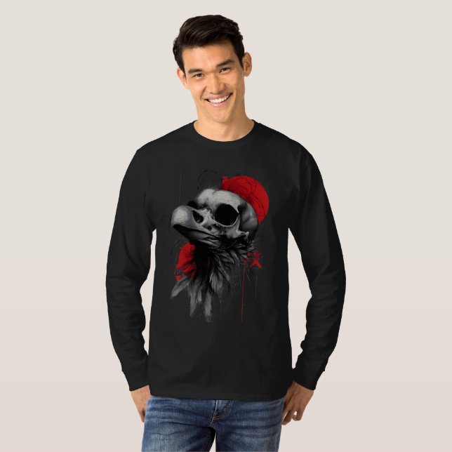 Crow Skull Barbed Wire Grunge Long Sleeve T-Shirt (Devant entier)