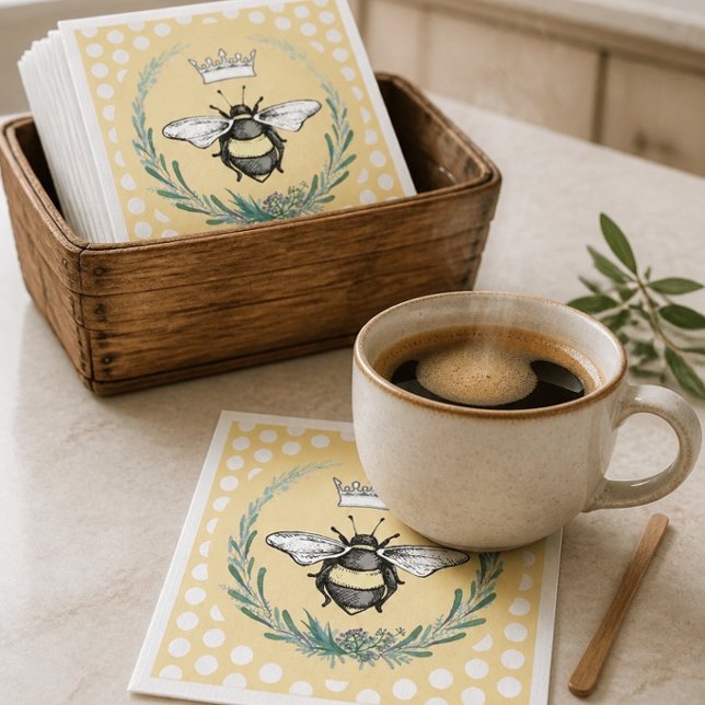 Crown Bee | Serviettes en papier à pois couleur mi (Créateur téléchargé)
