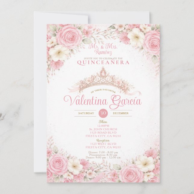 Crown Blush Pink Quinceañera Invitation (Devant)